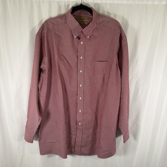 Roundtree Yorke Gold Label Dress Shirt Mens 17 35 Red Striped Button Up Pinpoint - Picture 1 of 9